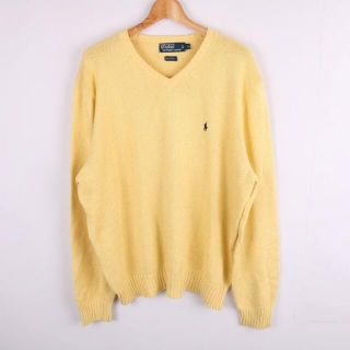 ポロラルフローレン(POLO RALPH LAUREN)のポロ・ラルフローレン 長袖セーター 天竺編みニット Vネック ポニーロゴ トップス メンズ XLサイズ イエロー POLO RALPH LAUREN(ニット/セーター)