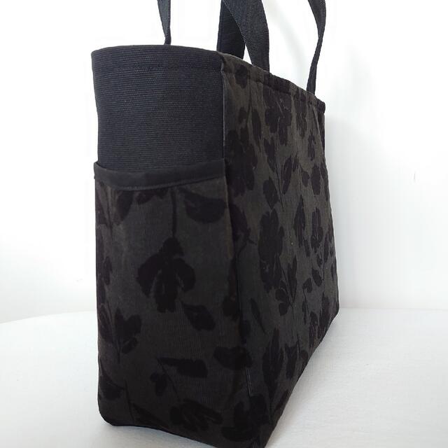 コーデュロイ×バラ　サイドポケット　肩掛けトートバッグ　ハンドメイド ハンドメイドのファッション小物(バッグ)の商品写真
