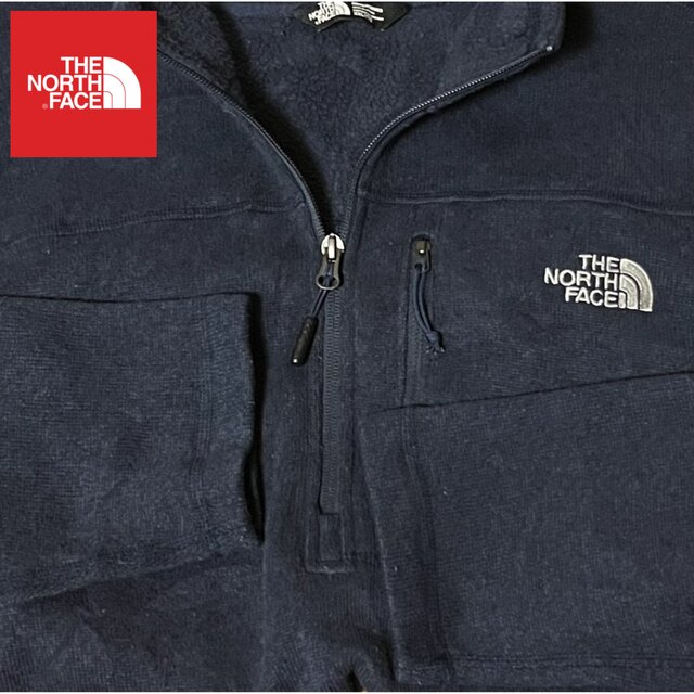 THE NORTH FACE(ザノースフェイス)のノースフェイス フリース ハーフジップ 刺繍ロゴ ネイビー ビックシルエット メンズのジャケット/アウター(ブルゾン)の商品写真