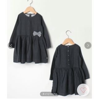 プチバトー(PETIT BATEAU)のプチバトー  ドット　チュビック長袖ワンピース　4ans 104cm(ワンピース)