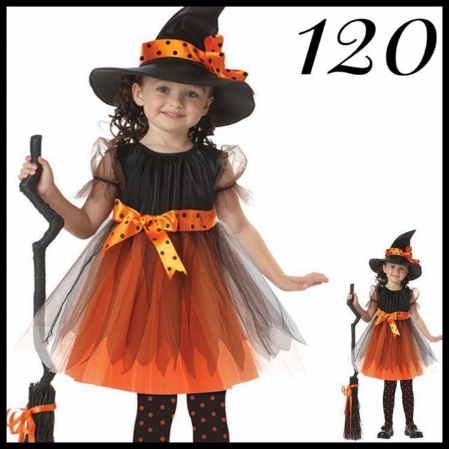 120cm 魔女ワンピース&ハットセット ハロウィン 子供仮装 コスプレ 女の子 | フリマアプリ ラクマ