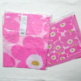 marimekko - マリメッコ ウニッコ エプロン&ミニタオル(タオルハンカチ)2枚セット ピンク