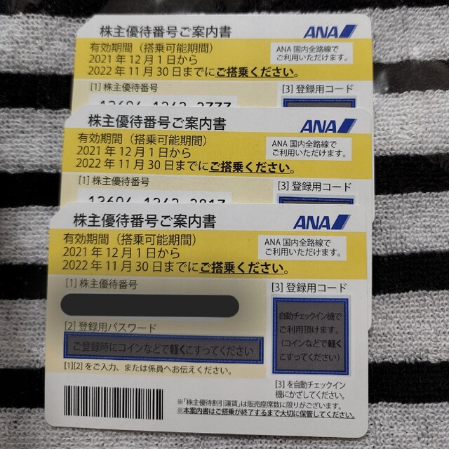 ANA(全日本空輸)(エーエヌエー(ゼンニッポンクウユ))のANA 株主優待3枚 チケットの優待券/割引券(その他)の商品写真