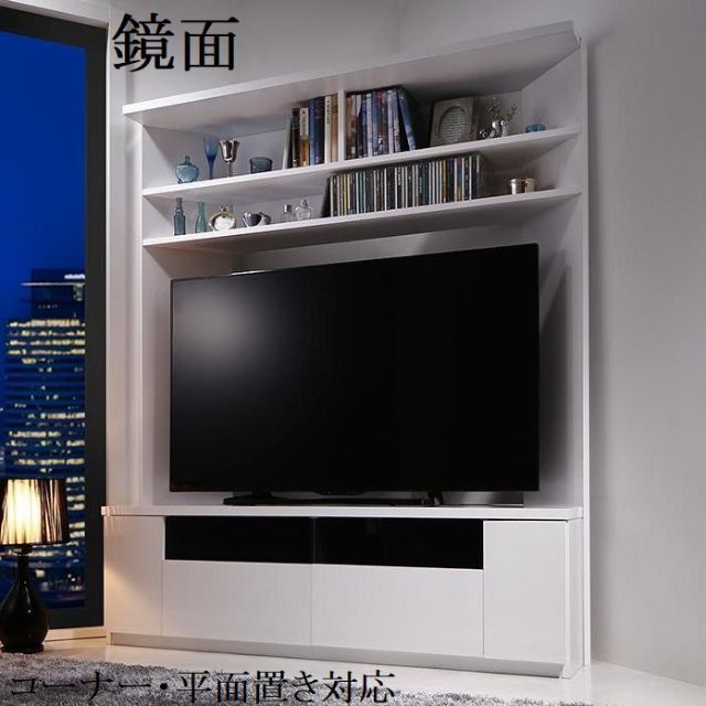 テレビ台134cm ホワイト 鏡面 55インチ対応 白 コーナー壁面収納型 ハイ | フリマアプリ ラクマ