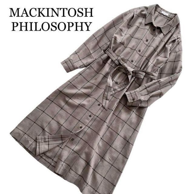 MACKINTOSH PHILOSOPHY(マッキントッシュフィロソフィー)の専用出品　マッキントッシュフィロソフィー　チェックシャツワンピース　ウール混 レディースのワンピース(ロングワンピース/マキシワンピース)の商品写真