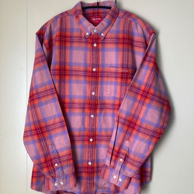 Supreme Brushed Plaid Flannel Shirt Pink 1