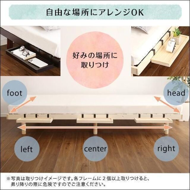 【簡易宮セット】パイン材高さ3段階調整脚付きすのこベッド（セミダブル）