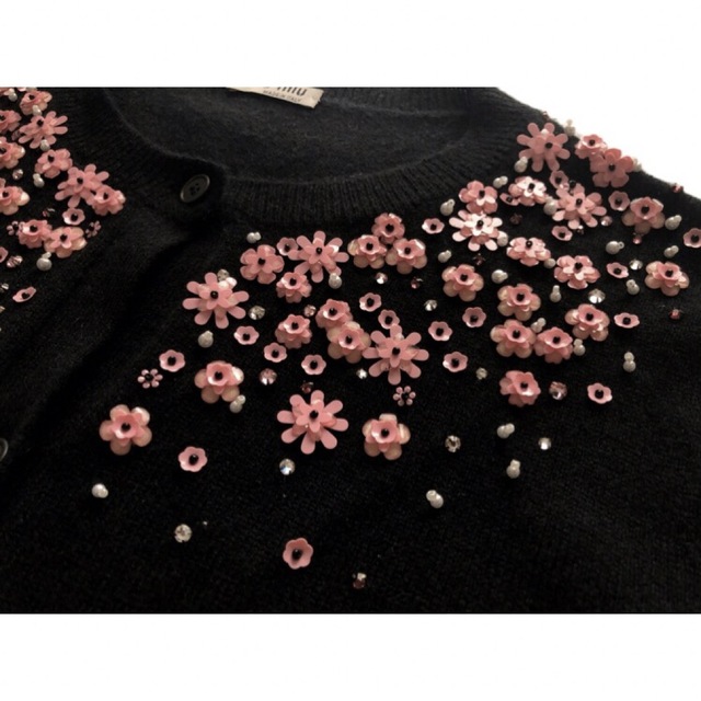 再追加販売 ミュウミュウ/カシミヤカーディガン 花柄ビジュー刺繍