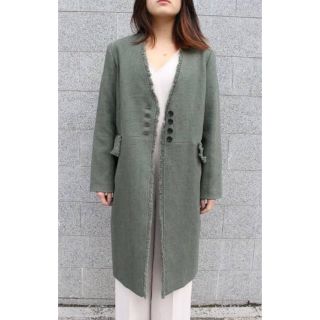 クラネ(CLANE)のCLANE コート　fringe hemp no collar coat カーキ(ロングコート)