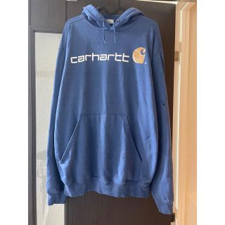 カーハート(carhartt)のCarhartt フーディー　パーカー　裏起毛　プリント　青　ポリコットン　古着(パーカー)