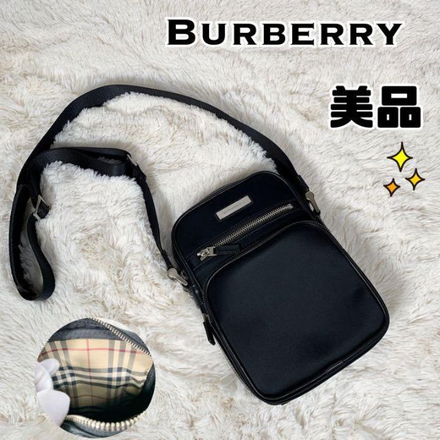 美品】バーバリー ショルダーバッグ ノバチェック 黒 ナイロン レザー