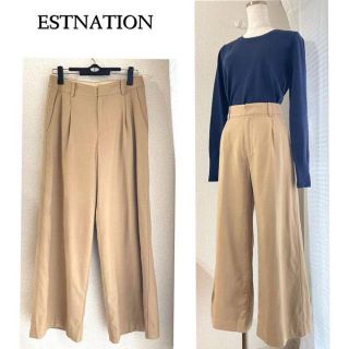 エストネーション(ESTNATION)のサラサラウール♪　薄手ワイドパンツ　S　ベージュ(カジュアルパンツ)