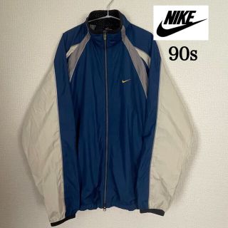 NIKE - NIKE 90s ナイロンジャケット 黒タグ 青 グレー 白 スウッシュロゴ刺繍