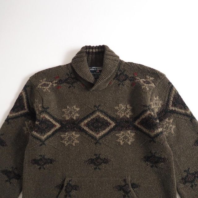 Ralph Lauren(ラルフローレン)のラルフローレン　希少　手編みニット　セーター　カーキ色　ポケット付　美品 メンズのトップス(ニット/セーター)の商品写真