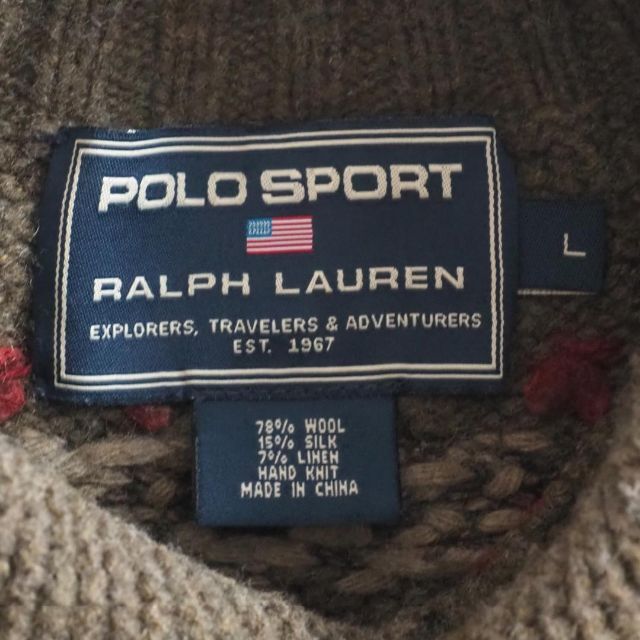 Ralph Lauren(ラルフローレン)のラルフローレン　希少　手編みニット　セーター　カーキ色　ポケット付　美品 メンズのトップス(ニット/セーター)の商品写真