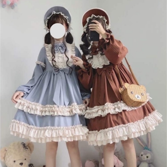 ロリータ ワンピース ボンネット コスプレ 水色