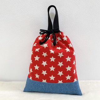 送料無料❤【入園・入学】高学年まで使えるデニム×星柄シンプル持ち手つき体操服袋(体操着入れ)