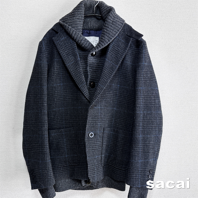 【sacai】サカイ グレンチェック リブニット ウール ドッキング ジャケット | フリマアプリ ラクマ