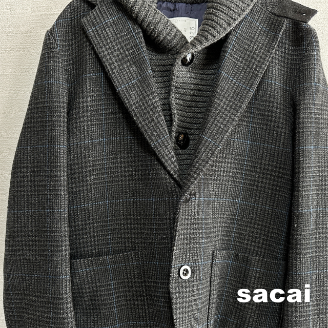 sacai   sacaiサカイ グレンチェック リブニット ウール