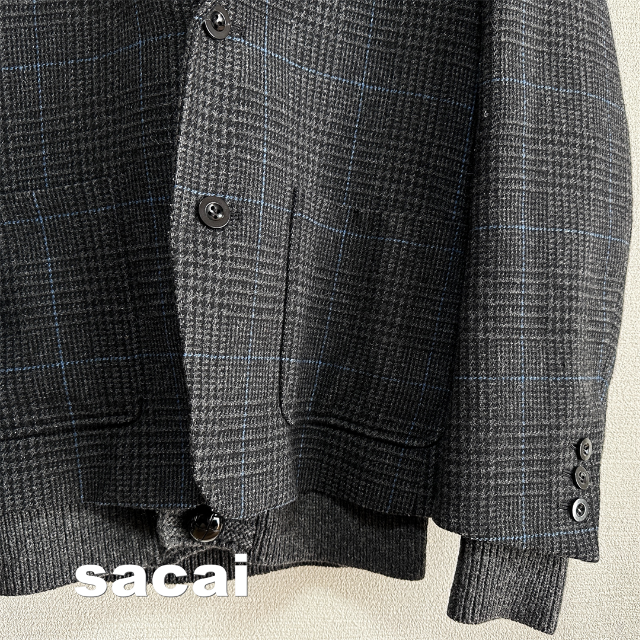 sacai(サカイ)の【sacai】サカイ グレンチェック リブニット ウール ドッキング ジャケット メンズのジャケット/アウター(テーラードジャケット)の商品写真