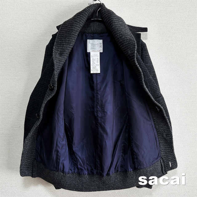 sacai(サカイ)の【sacai】サカイ グレンチェック リブニット ウール ドッキング ジャケット メンズのジャケット/アウター(テーラードジャケット)の商品写真