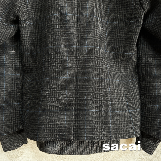 sacai(サカイ)の【sacai】サカイ グレンチェック リブニット ウール ドッキング ジャケット メンズのジャケット/アウター(テーラードジャケット)の商品写真