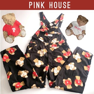 PINK HOUSE - ピンクハウス ベア総柄 サロペット オールインワン くまクマ 初期デザイン