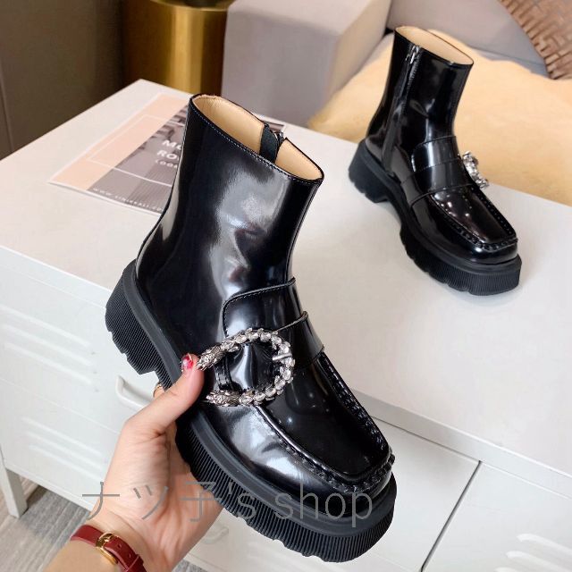 最高級 ブラック- スタッズ グッチ GUCCI GUCCI グッチ ブーツ 37