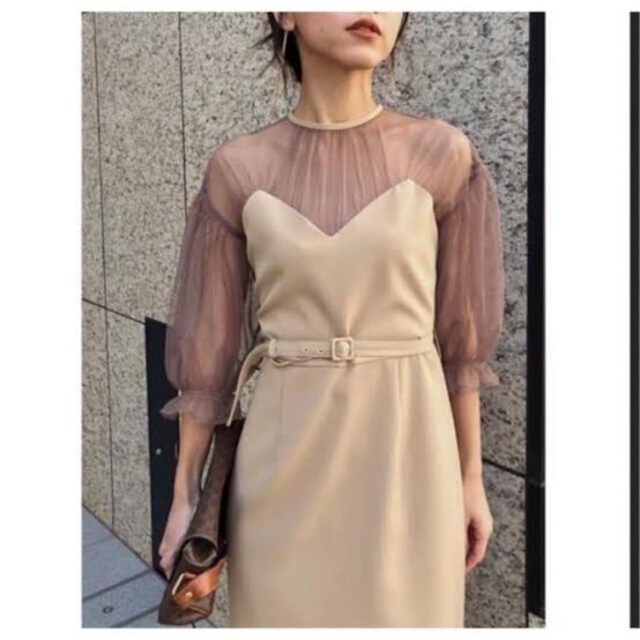 ameri vintage AIRY SLEEVE TIGHT DRESS - ロングドレス