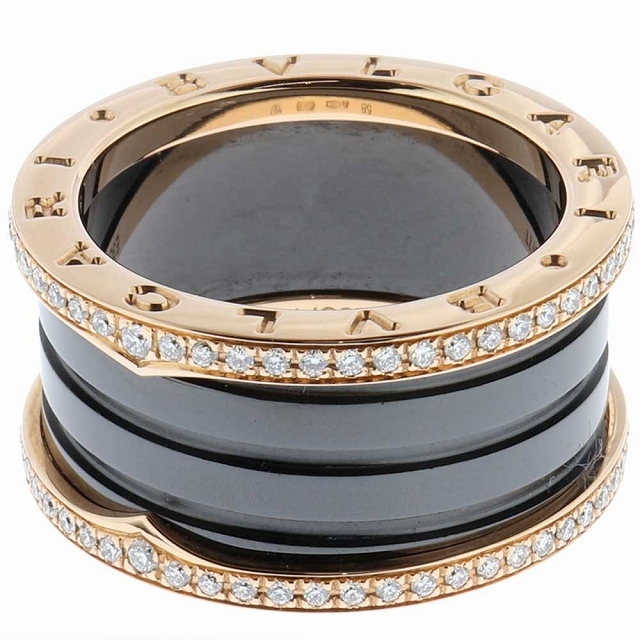 BVLGARI(ブルガリ)のブルガリ BVLGARI ビーゼロワン ダイヤ リング AN857029 #58 4バンド K18 PG × 黒セラミック × ダイヤ 9035 レディースのアクセサリー(リング(指輪))の商品写真