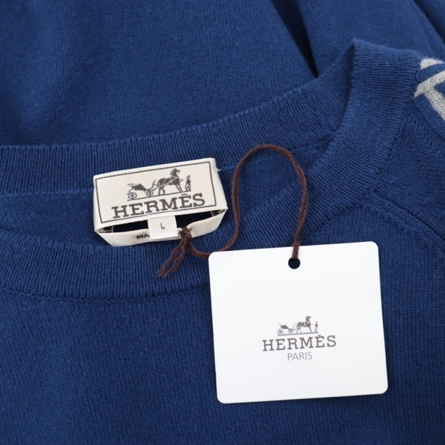 Hermes(エルメス)の美品 エルメス プルオーバー ニットセーター メンズ ネイビー L ケーブル編み ウール クルーネック 長袖 HERMES メンズのトップス(ニット/セーター)の商品写真