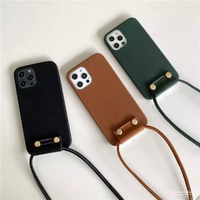 iPhone 12 12pro スマホケース ショルダー ストラップ グリーン