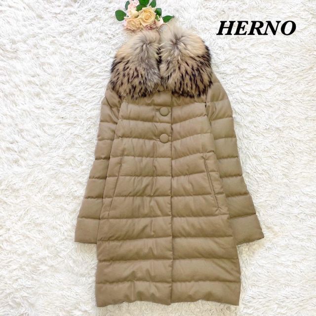 【最高級】HERNO　カシミヤシルク　ロングダウンコート　ラクーンファー　42のサムネイル