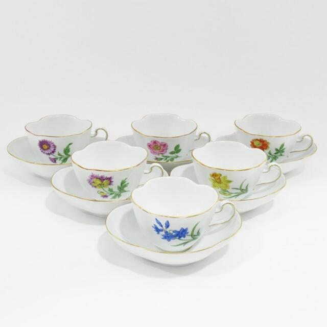 約12cmカップMeissen マイセン ベーシックフラワー 一つ花 (030110) カップ＆ソーサー 菱形 計6客  食器 陶磁器 テーブルウェア【美品】【送料無料】