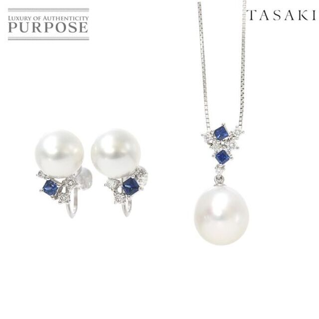 TASAKI(タサキ)のタサキ 白蝶真珠 11.7mm ダイヤ 0.12ct サファイヤ ネックレス 43cm イヤリング 2点セット Pt プラチナ パール VLP 90168456 レディースのアクセサリー(ネックレス)の商品写真