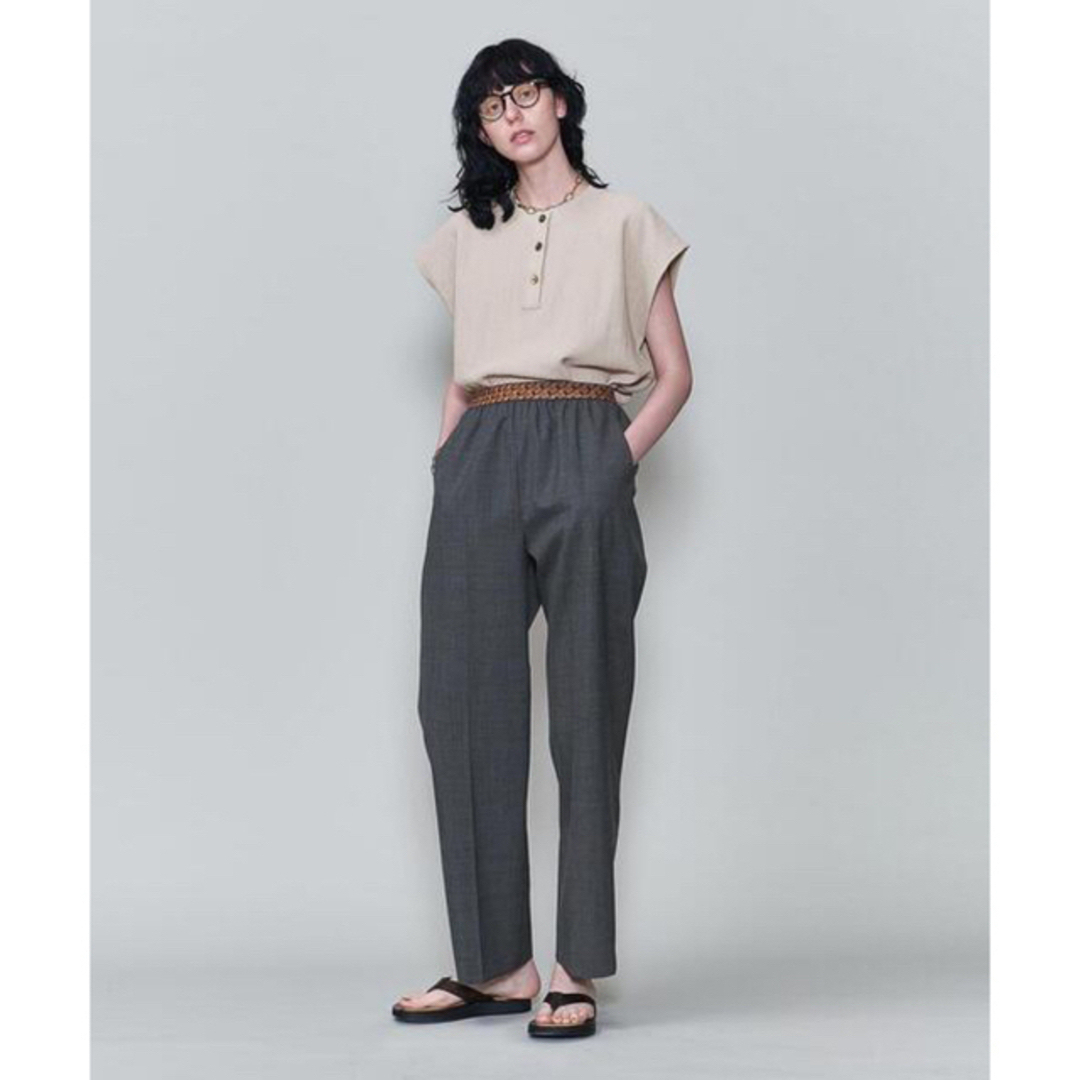 6 ROKU JACQUARD GOMU PANTS  グレー　38カジュアルパンツ