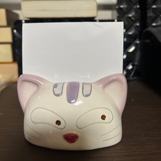 猫　陶器　メモ用紙スタンド(ノート/メモ帳/ふせん)