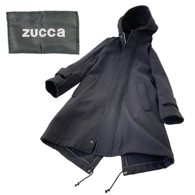 ZUCCa(ズッカ)の美品【ZUCCA】フーディウールロングコート ブラック／黒 Ｍ レディースのジャケット/アウター(ロングコート)の商品写真