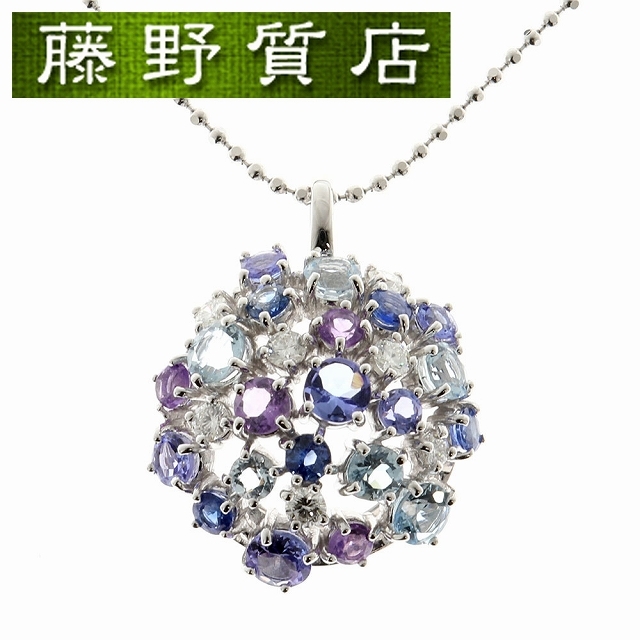 タサキ TASAKI 田崎 マルチカラー ストーン ダイヤ ネックレス ペンダント K18 WG × マルチカラーストーン × ダイヤ 0.21ct 8728