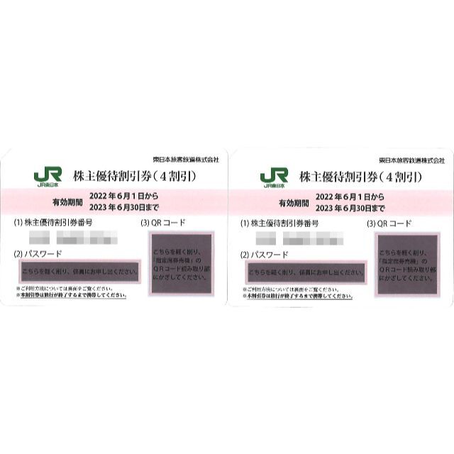 東日本旅客鉄道 株主優待 株主優待割引券(2枚) 有効期限:2023.6.30 - 0