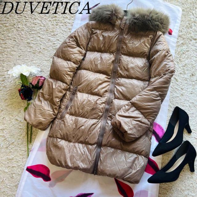 良品】DUVETICA ロングダウンコート ベージュ フォックスファー 40