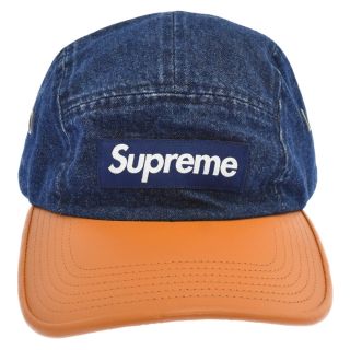 Supreme - SUPREME シュプリーム 15AW Denim Leather Visor Camp Cap デニムレザーバイザーボックスロゴキャンプキャップ インディゴ