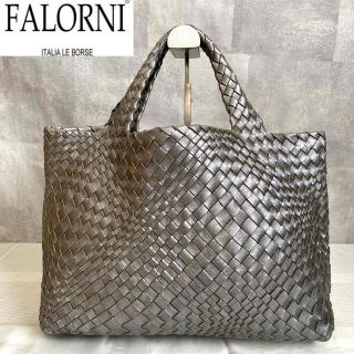 ファロルニ(FALORNI)の【美品】FALORNI イントレチャート シルバーグレー ラムレザーハンドバッグ(ハンドバッグ)