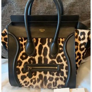 セリーヌ(celine)のCELINEセリーヌ　ラゲージミニ　ハラコレオパード×ブラックレザー(ハンドバッグ)