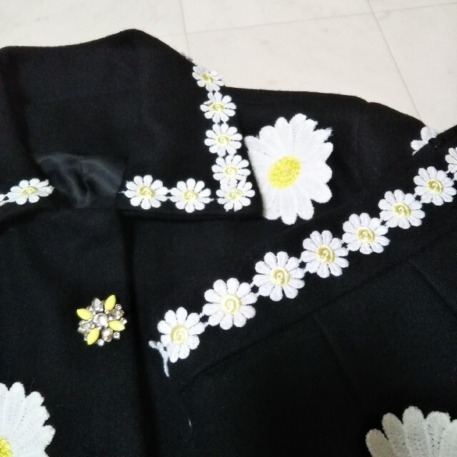 美品 フラワー 刺繍 セットアップ スーツ 花柄 XL ジャケット スカート 黒