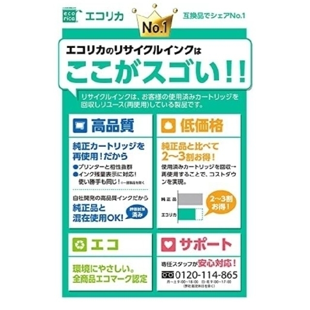 Canon(キヤノン)のエコリカ キャノン用大容量5点セット BCI-350PGBK+351(4色) スマホ/家電/カメラのPC/タブレット(PC周辺機器)の商品写真