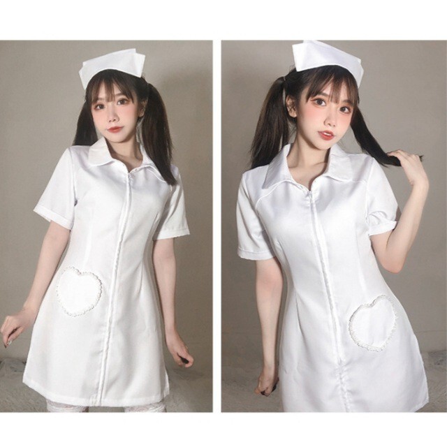 ナース服　ハロウィン　コスプレ　聴診器　タイツ　看護師　セクシー　仮装　萌え　白 エンタメ/ホビーのコスプレ(衣装一式)の商品写真