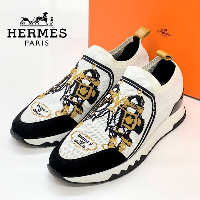 65%OFF【送料無料】 Hermes ホワイト ソックススニーカー ニット