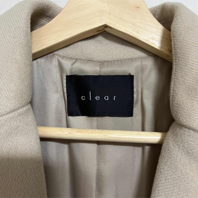 clear(クリア)の送料込！clear ウール混　チェスター　コート　ベージュ　ロング　今期　今季 レディースのジャケット/アウター(チェスターコート)の商品写真