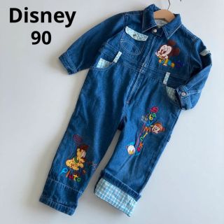 ディズニー(Disney)のディズニー　長袖　デニム　つなぎ　オーバーオール　ミッキー　90 秋　冬(パンツ/スパッツ)